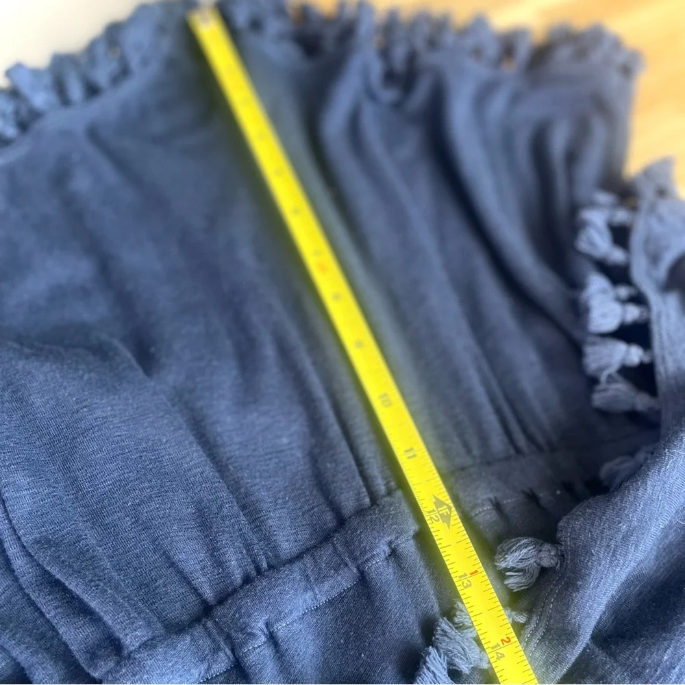 MICHAEL STARS | S / M | Pom Pom Fringe Navy Tank Top Rayon Beach Shorts Romper_10